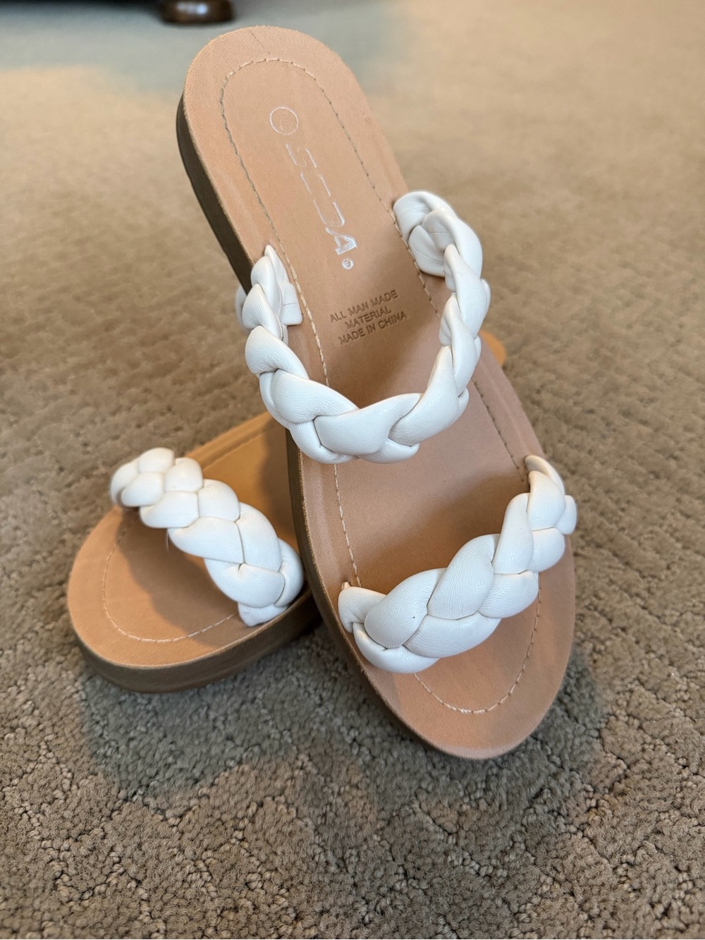 Soda White Braided Double-Strap Slide Sandals